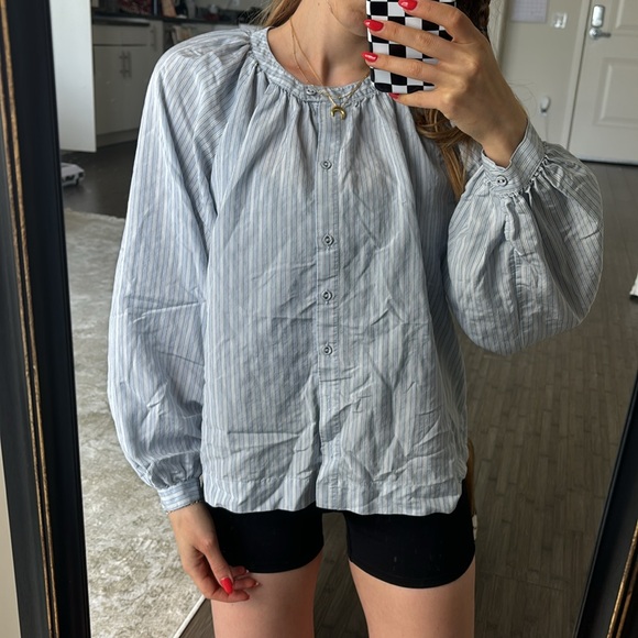 Sundays by wearesundays light blue Striped Button-Up Blouse runa shirt - Picture 6 of 6